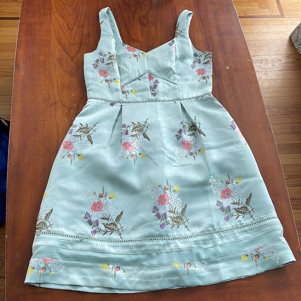 Oasis Mint Floral Embroidery Flare Dress